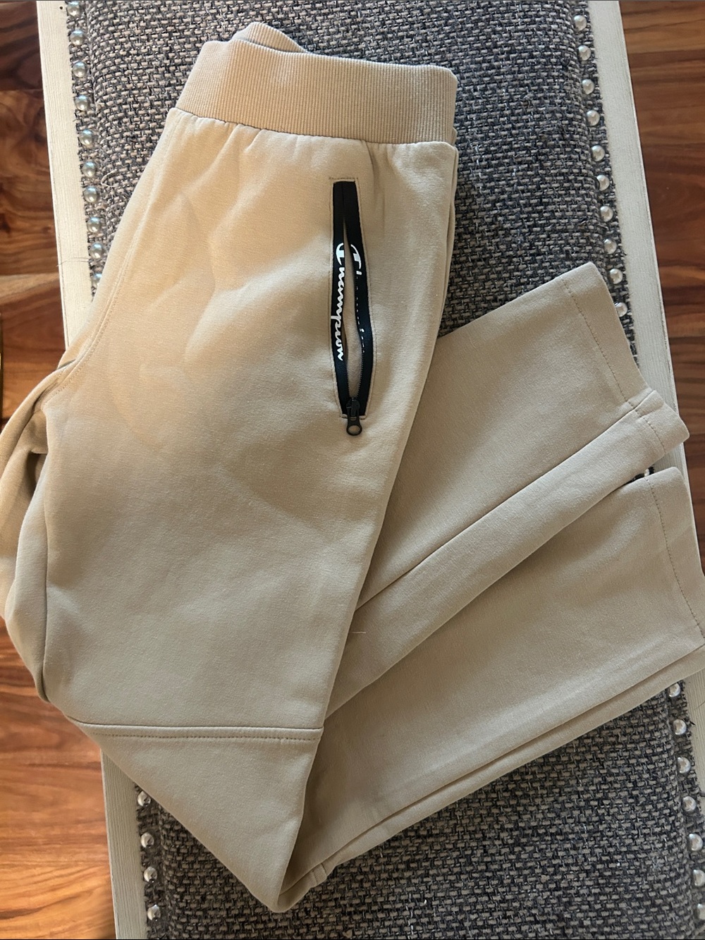 Men's Beige Drawstring Jogger Pants with Zip Pocket